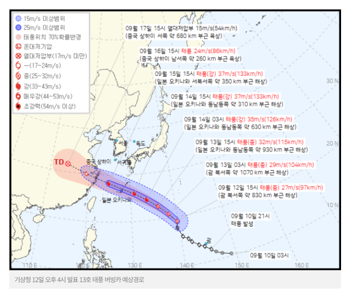 추석 연휴 태풍 버빙카 예상 경로 - 태풍 위치 사진