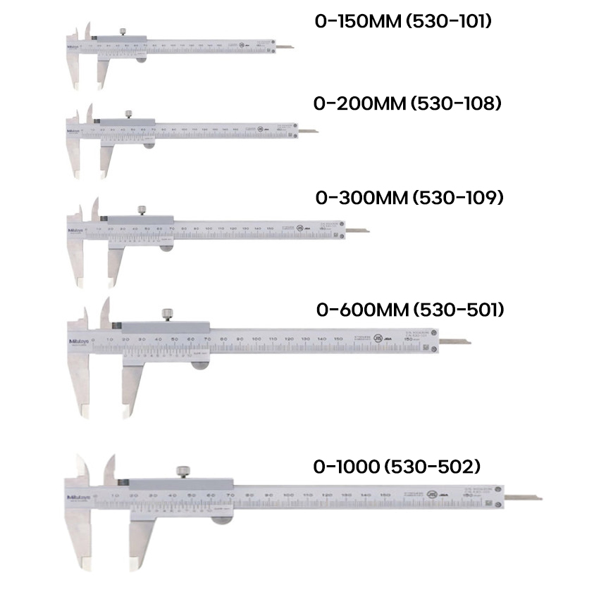 미스도요사의 버니어캘리퍼스 530시리즈의 규격별 사진입니다