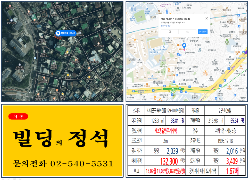 서대문구 북아현동 129-10번지 건물이 2023년 09월 매매 되었습니다.