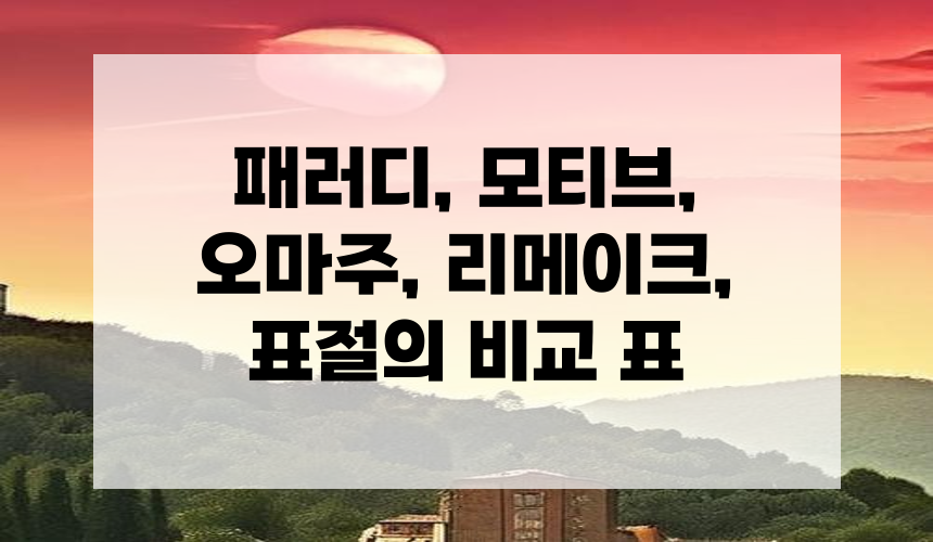 6. 패러디, 모티브, 오마주, 리메이크, 표절의 비교 표