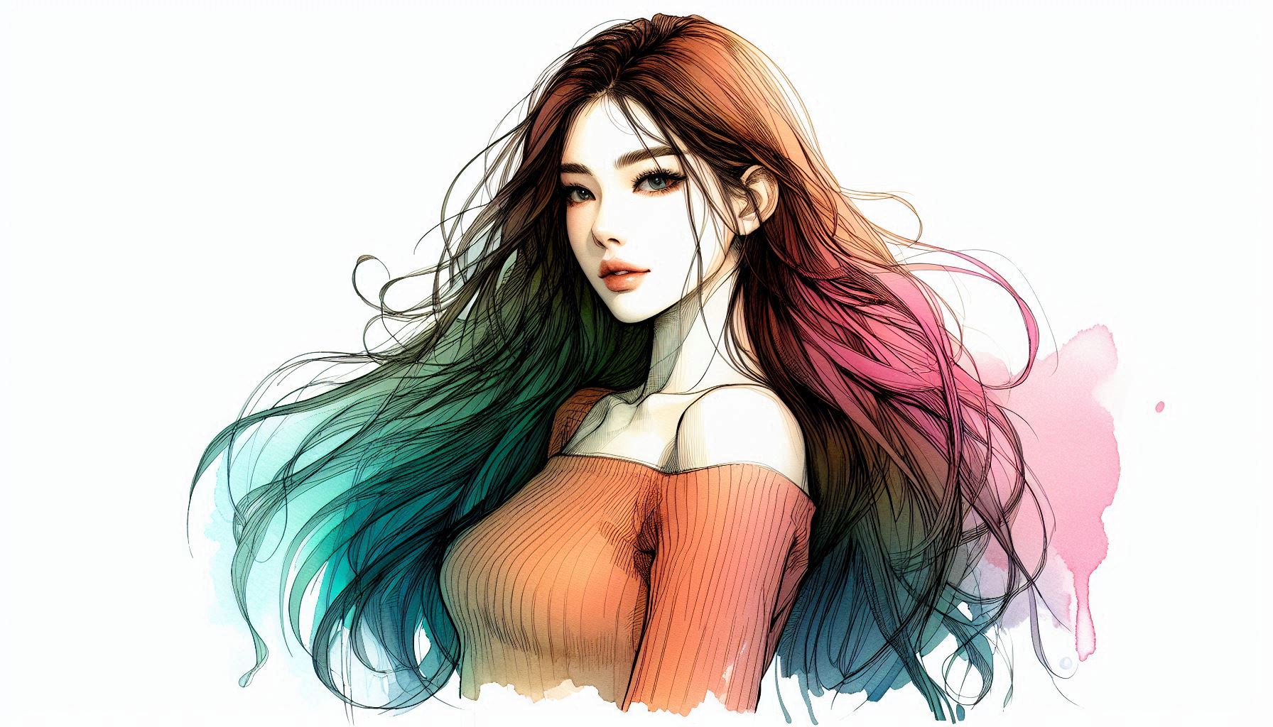 AI image_Prismatic Waves : A Watercolor Portrait_28