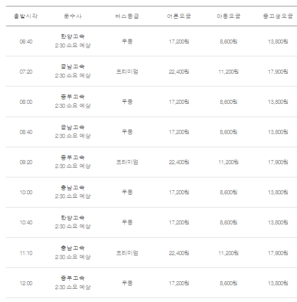 인천공항에서 천안가는 버스시간표