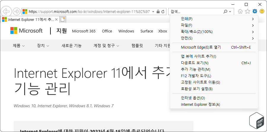 Internet Explorer 11 브라우저 실행 완료