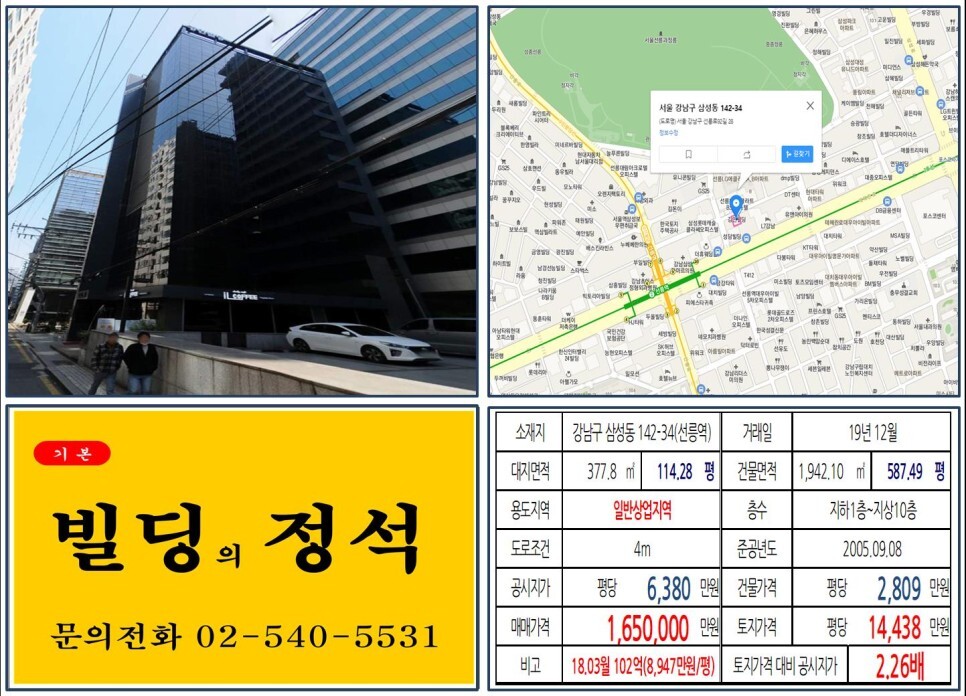 강남구 삼성동 142-34번지 건물이 2019년 12월 매매 되었습니다.