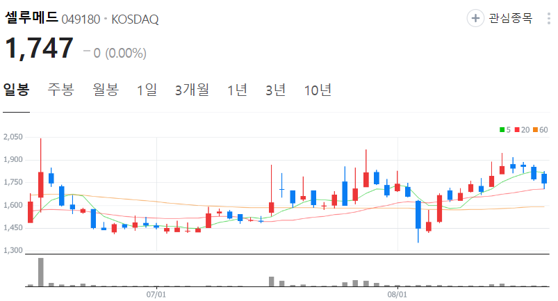 셀루메드-주가-일봉