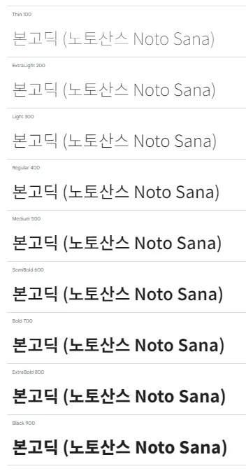 본고딕&#44; 노토산스&#44; Noto Sans&#44; 구글폰트&#44; 무료폰트&#44; 상업용폰트&#44; 고딕체&#44; 다국어폰트