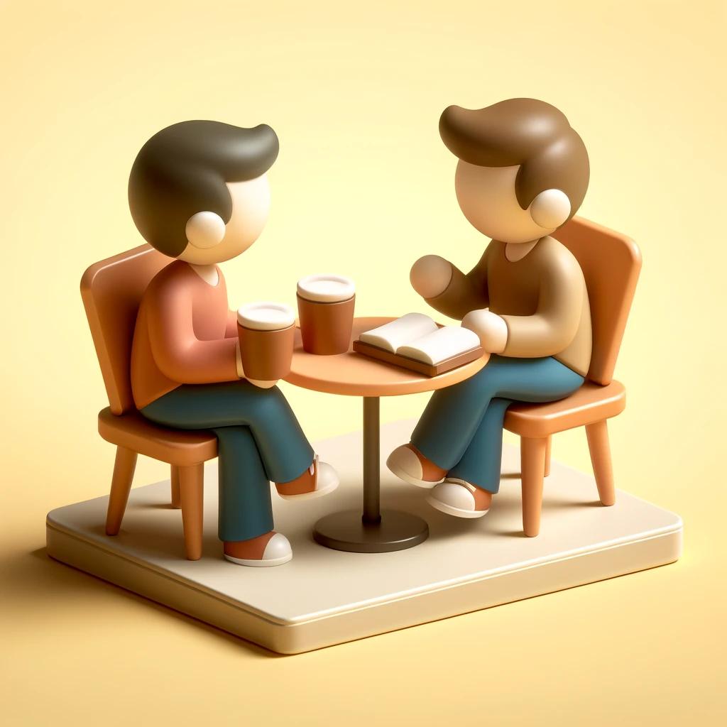 두 명의 인물이 카페에서 대화하는 이미지