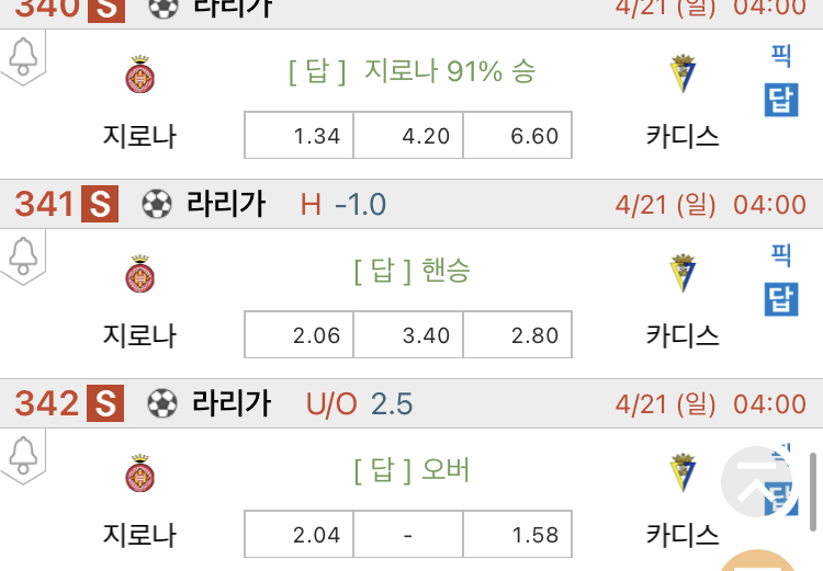  [진짜총] 4월21일 지로나 VS 카디스 해외축구분석