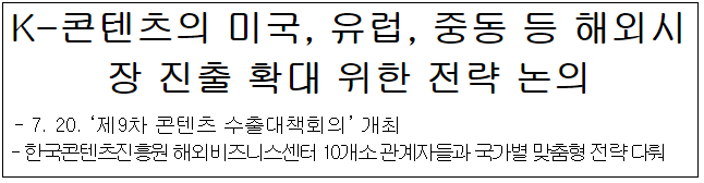 K-콘텐츠의 미국&#44; 유럽&#44; 중동 등 해외시장 진출 확대 위한 전략 논의