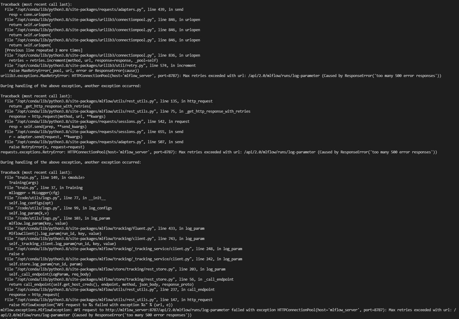 [mlflow] log-parameter failed with exception HTTPConnectionPool(host ...
