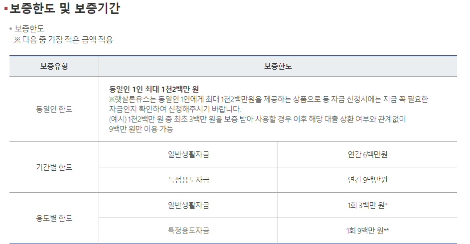 햇살론 유스 대출 보증 한도 및 보증 기간 대학생 대출 신용대출