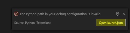  [오류] [VSCode] The Python path in your debug configuration is invalid