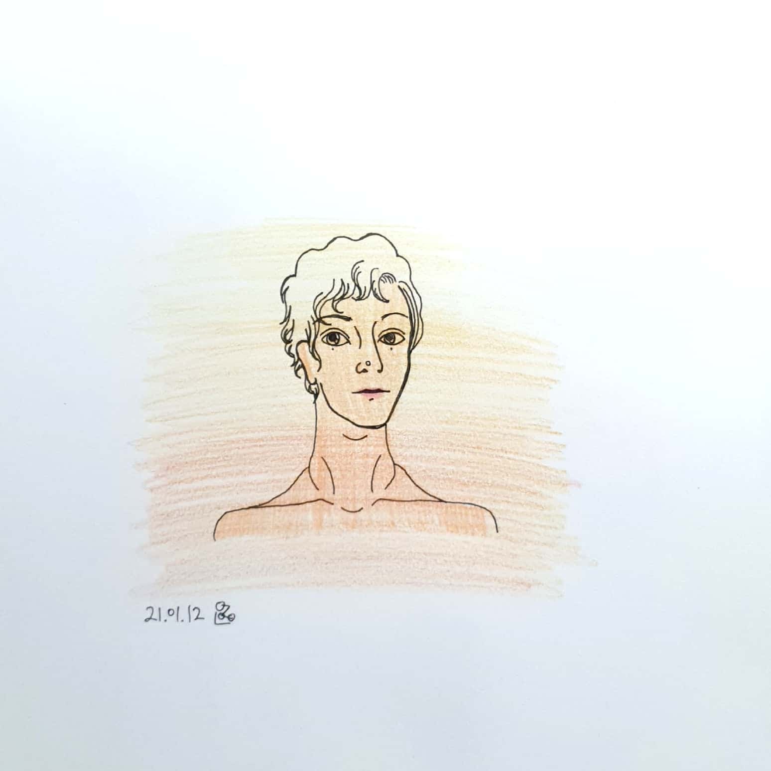  석양이 지는 풍경에 서 있는 남성 인물화