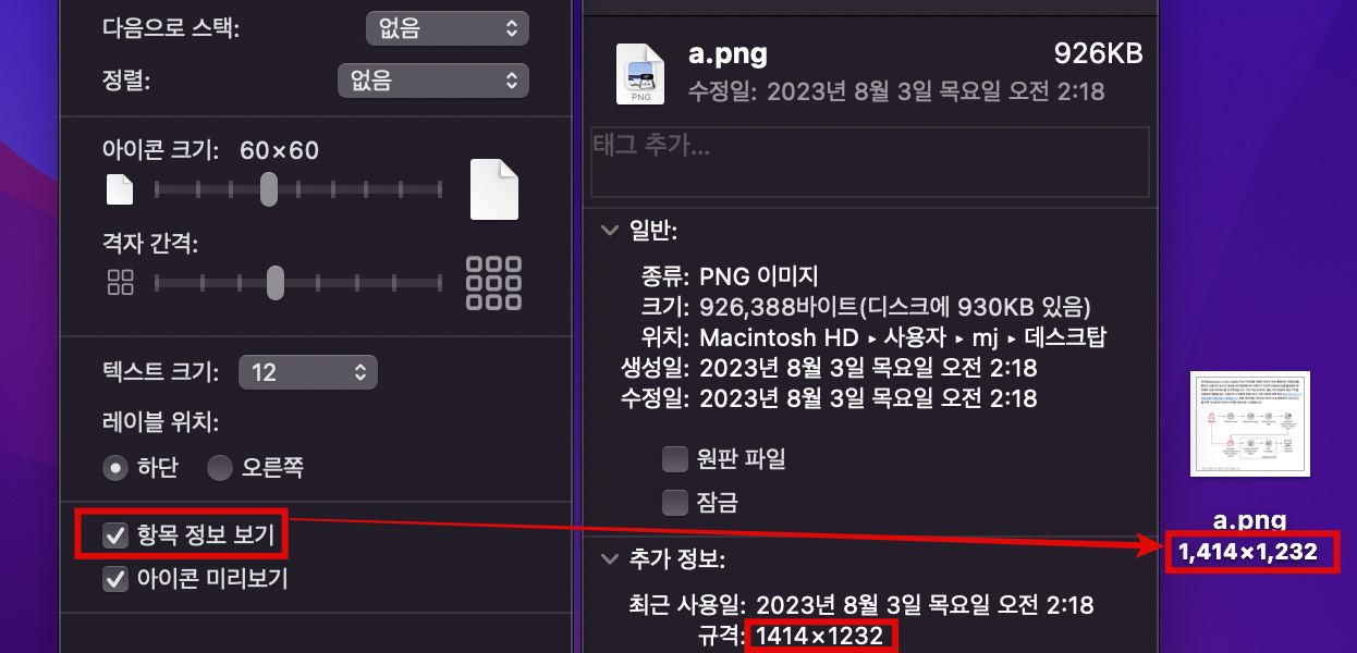 맥 아이콘 항목 정보 보기