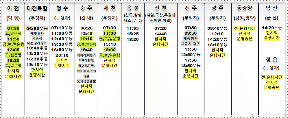 안양 호계시외버스정류장 시간표 1