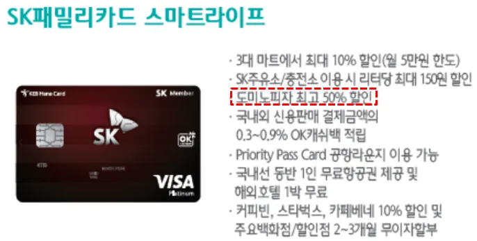 SK패밀리카드 도미노 피자 50% 할인 방법