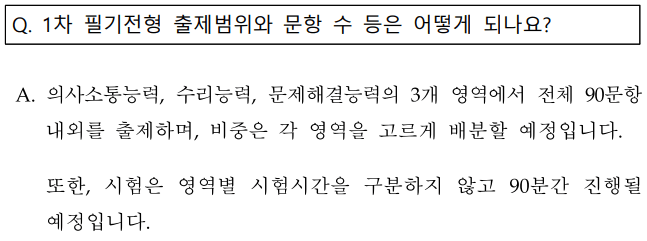 금융감독원 채용 1차 필기전형 출제