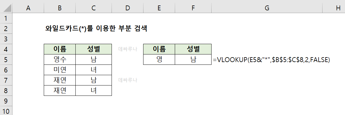 엑셀-VLOOKUP함수-와일드카드-일부-부분-검색