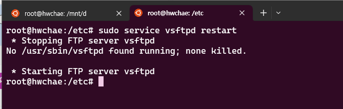 $ sudo service vsftpd restart