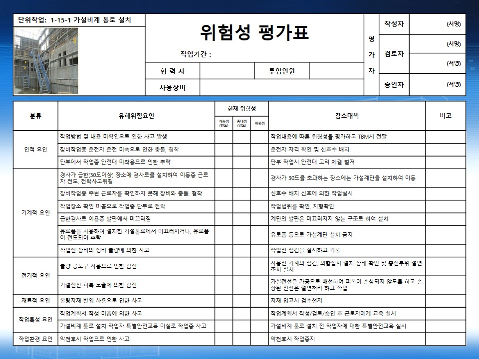  [건설공사 안전비법]_가설통로 설치작업 위험성평가표