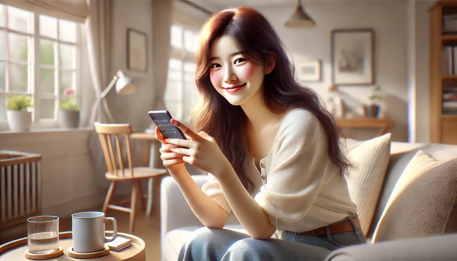 문자 메시지로 안부를 전하는 여성
