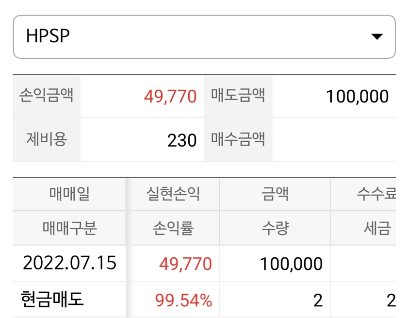  에이치피에스피 매도완료 | NH투자증권