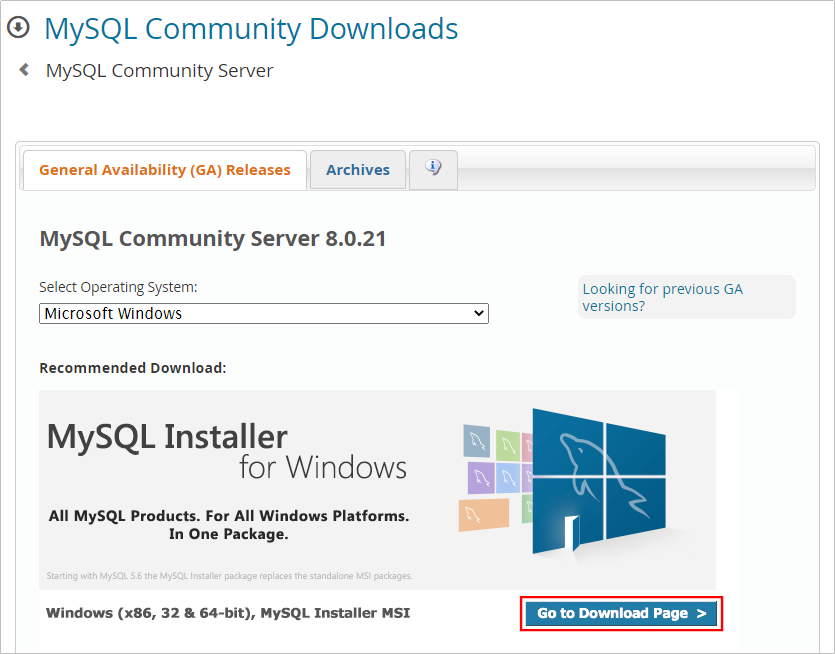 코더제로 데이터베이스 MySQL 설치 Go to Download Page