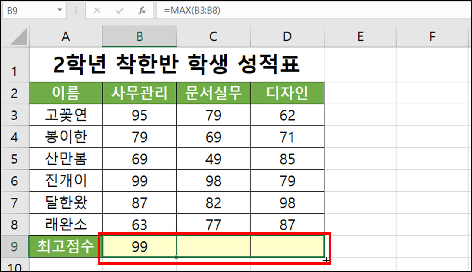 엑셀 함수 - MAX(최대값 구하기)-9
