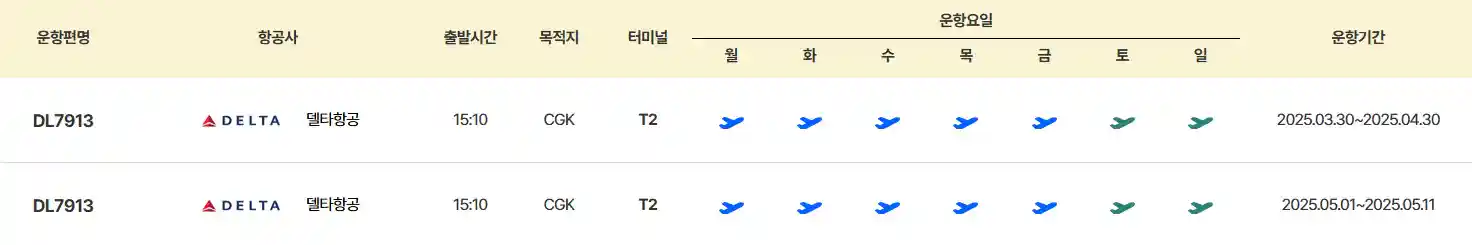 인천 자카르타 항공권 시간표
