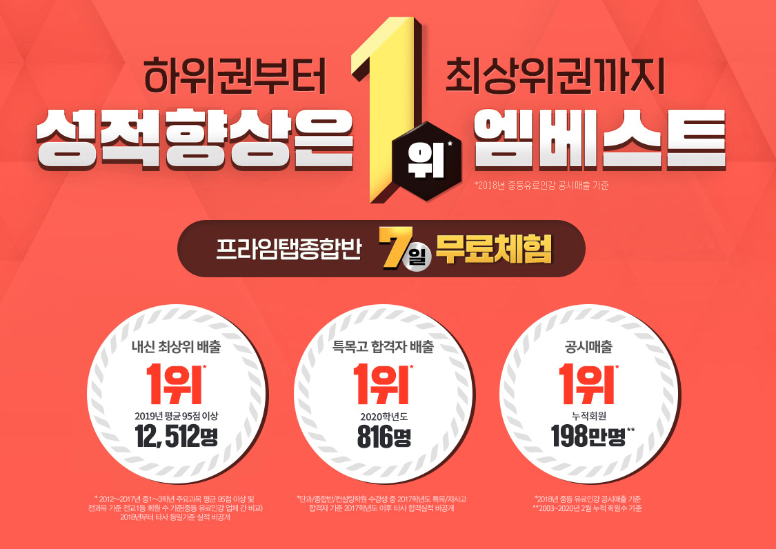  무료체험 엠베스트 메가스터디 중등 인강 교육 1위