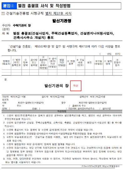 벌점 부과 대상자에 대한 통지 서식