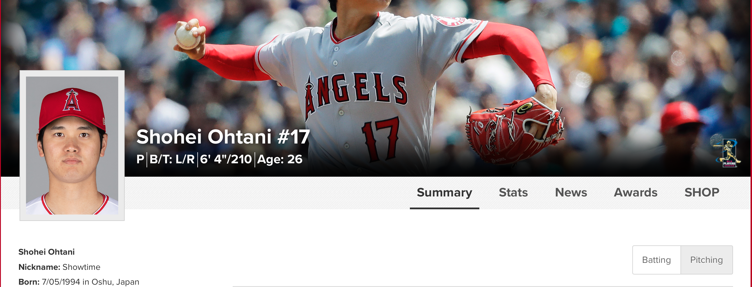  오타니 쇼헤이 선수 경기성적(NPB, MLB, 선수역사)