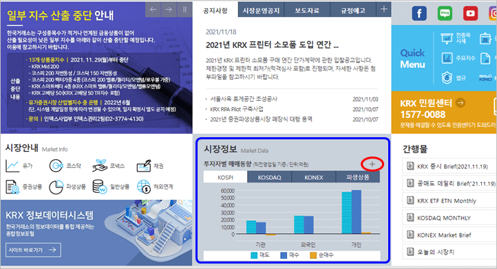 한국거래소 홈페이지 시장정보