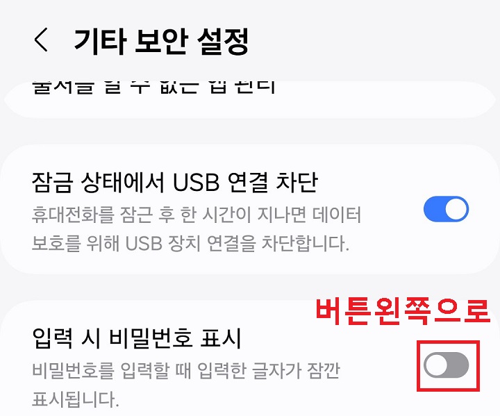 입력시 비밀번호 표시 메뉴가 보임