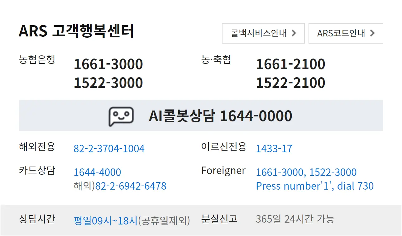 NH 농협은행 고객센터 전화번호
