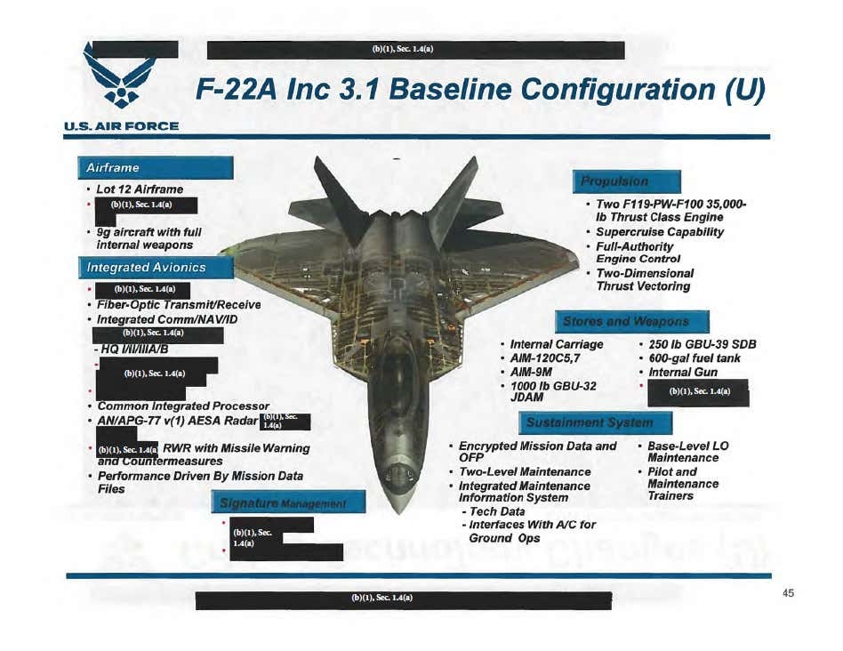 Increment 3.1 형상을 기반으로 F-22 수출 버전 연구 장표