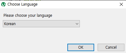 1. 다운로드 받은 설치 파일을 실행해 보면 기본 적으로 언어 설정이 한국어로 되어있는 것을 확인할 수 있다. 만약 다른 언어로 설정이 되어있다면 Korean으로 변경하면 된다.