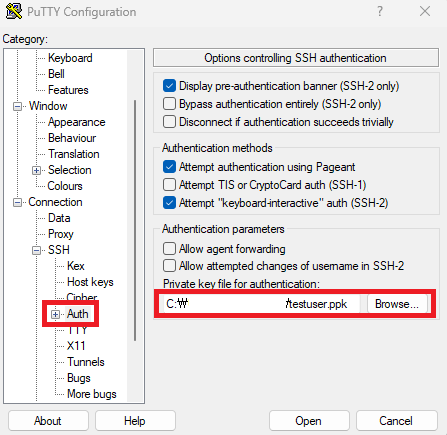 PuTTY - SSH Auth