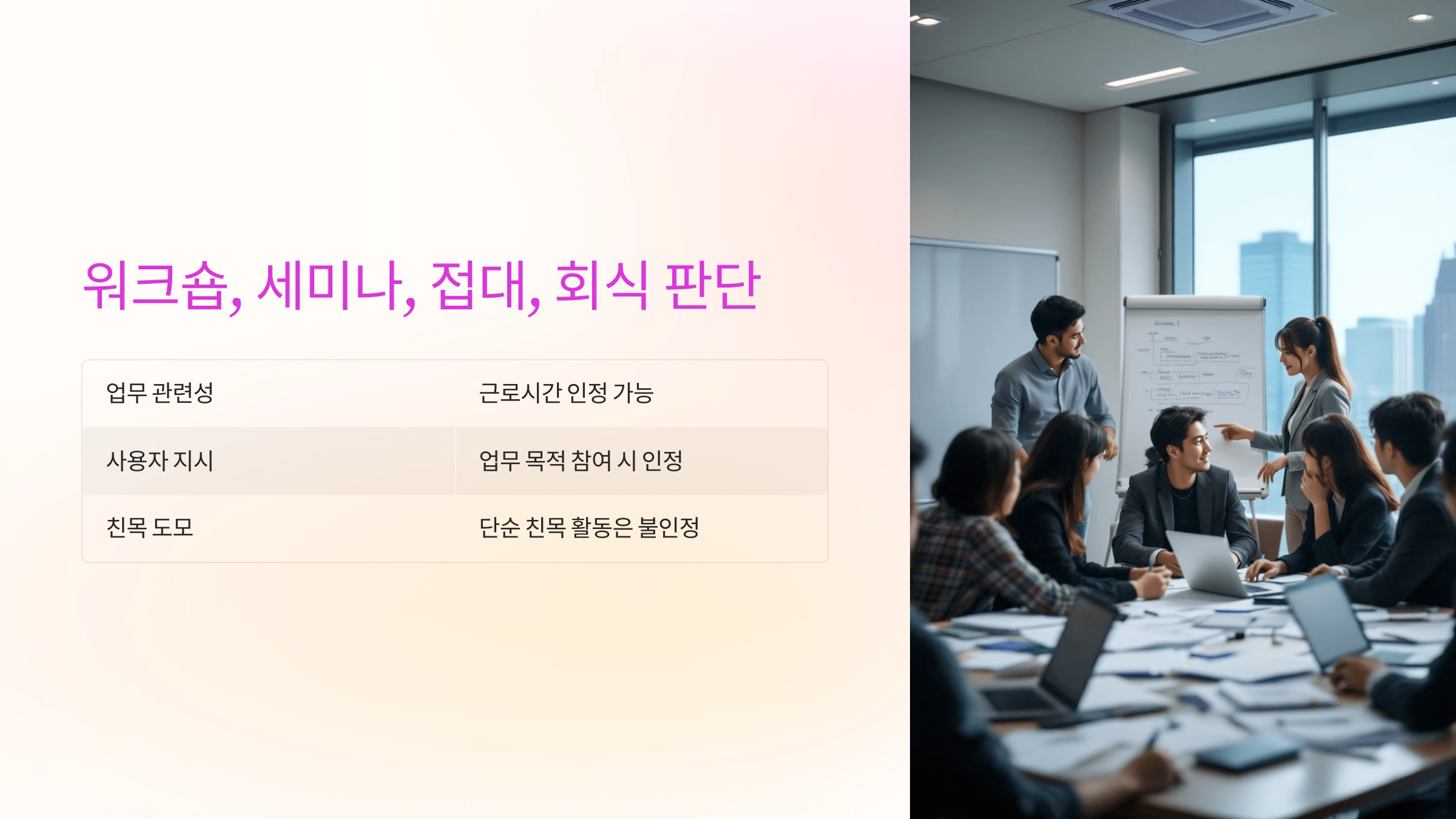 워크숍, 세미나, 접대, 회식 판단