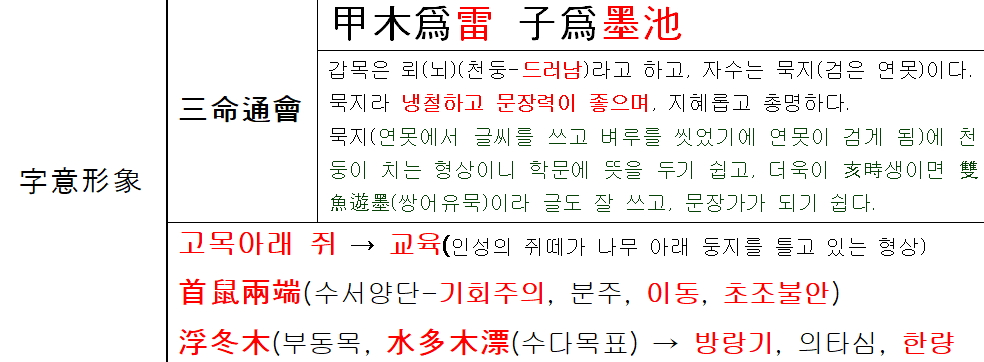 갑자일주 자의형상