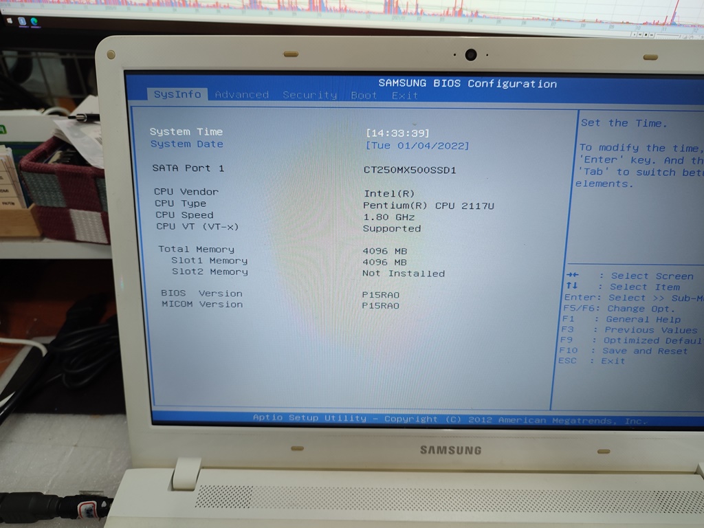 SAMSUNG BIOS Configuration 화면
