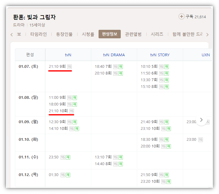 환혼 빛과 그림자 재방송 편성표 방송시간