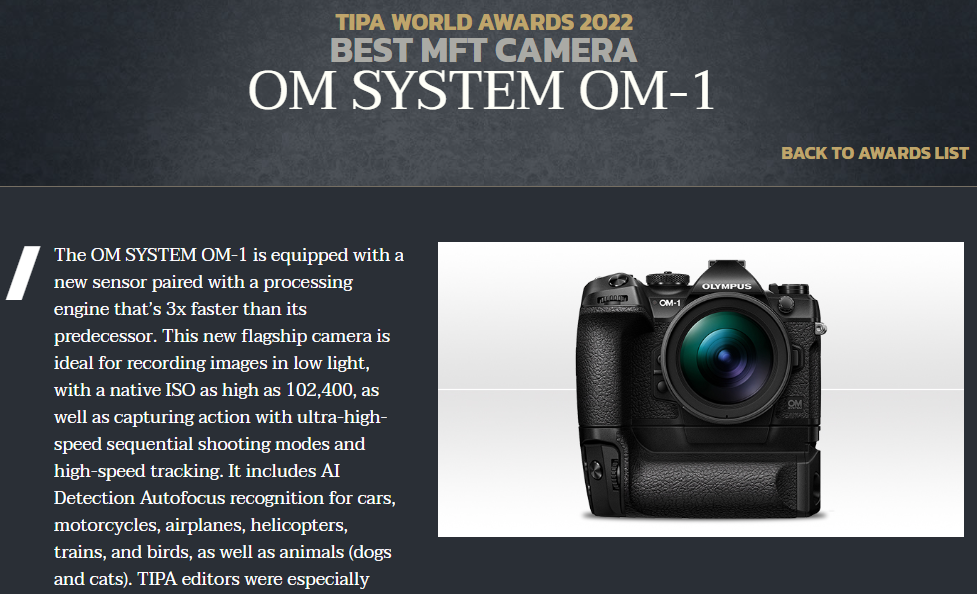 2022년 TIPA가 선정한 올해의 카메라들