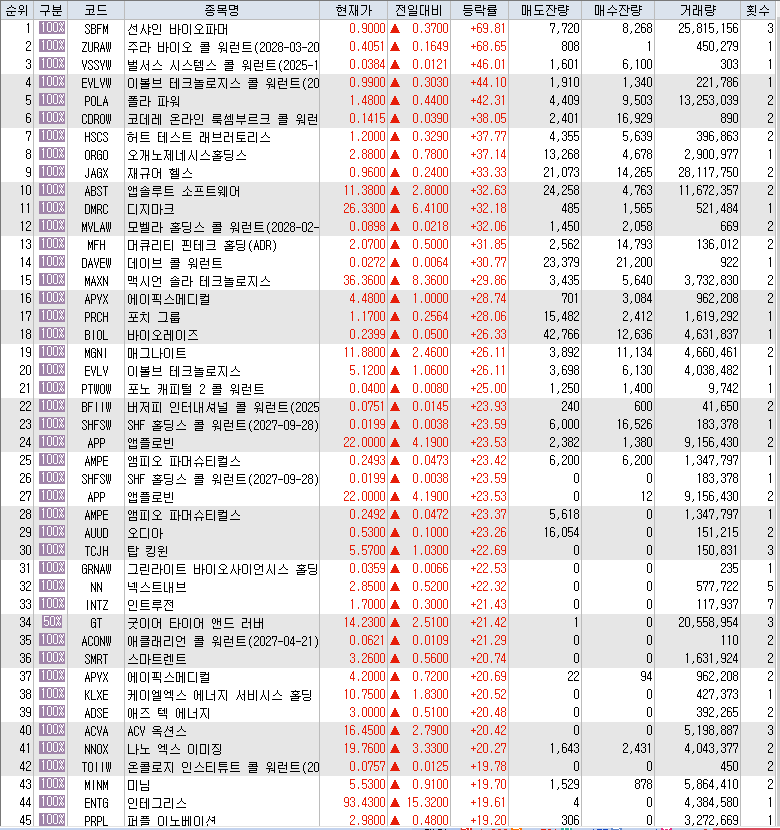  5월11일 미국주식 상승률 상위 종목 TOP 300