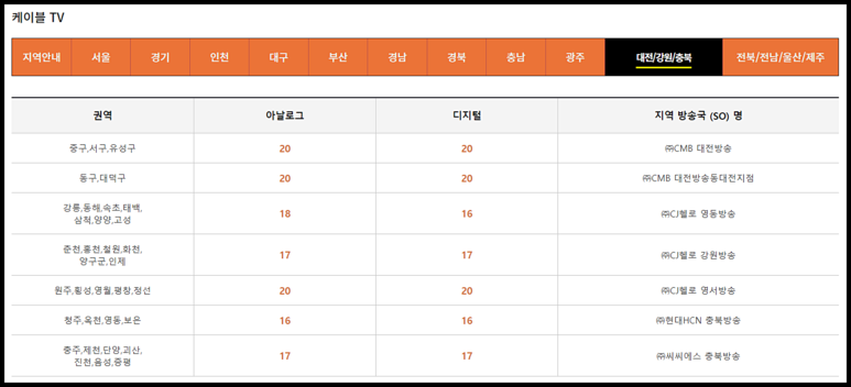 엠비엔편성표 및 9
