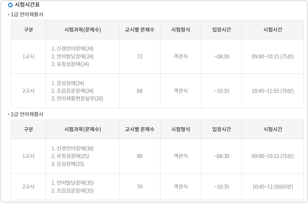 언어재활사-시험시간표