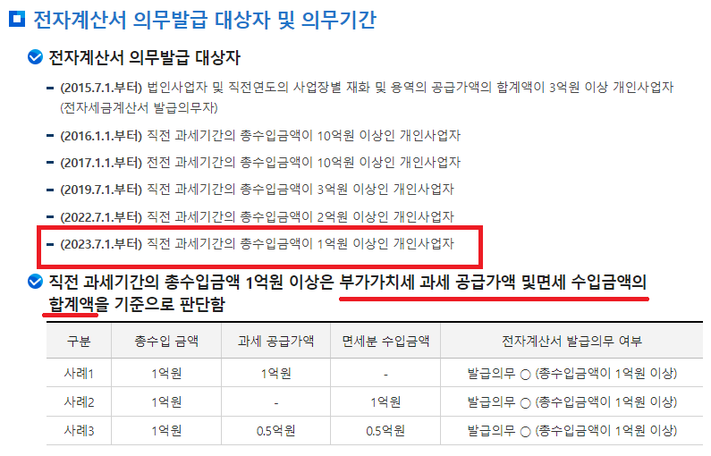 전자계산서 의무발급 대상자 예시 사진