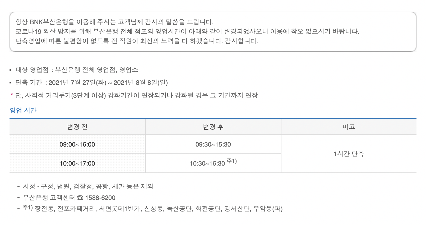 부산은행 영업시간 안내 사진