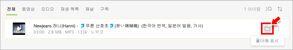 오디오 다운로드 파일 확인