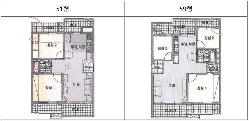 남양주 호평주공23단지 51형 59형 평면도